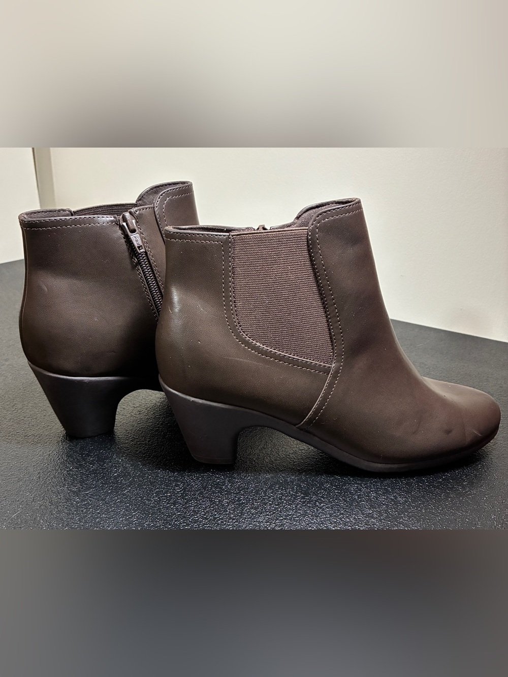 Easy Spirit Brown Leather-Look Ankle Booties with Side Elastic